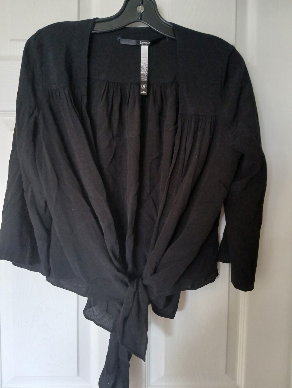 Kensie Black Tie Front Long Sleeve Blouse Top Small